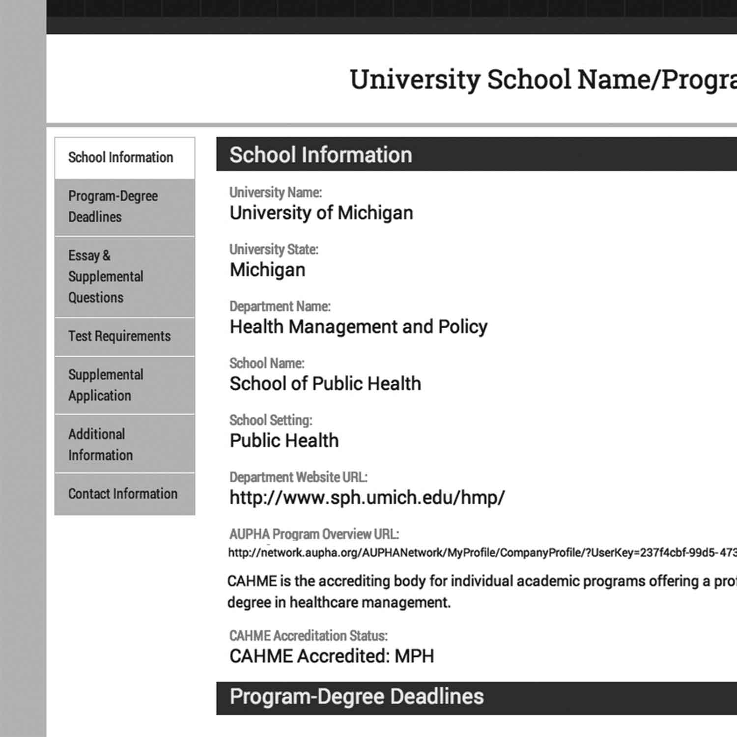 a screenshot of a HAMPCAS Program Page Demo wireframe