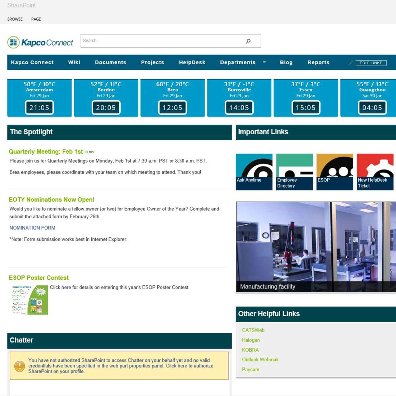 a screenshot of the Kapco Global Sharepoint portal